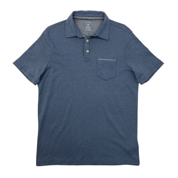 Tahari Polo Shirt Mens M Medium Blue Fine Cotton Interlock Pocket Spread Collar - Picture 1 of 12